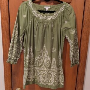 Charter Club Olive Green Embroidered Peasant Tunic